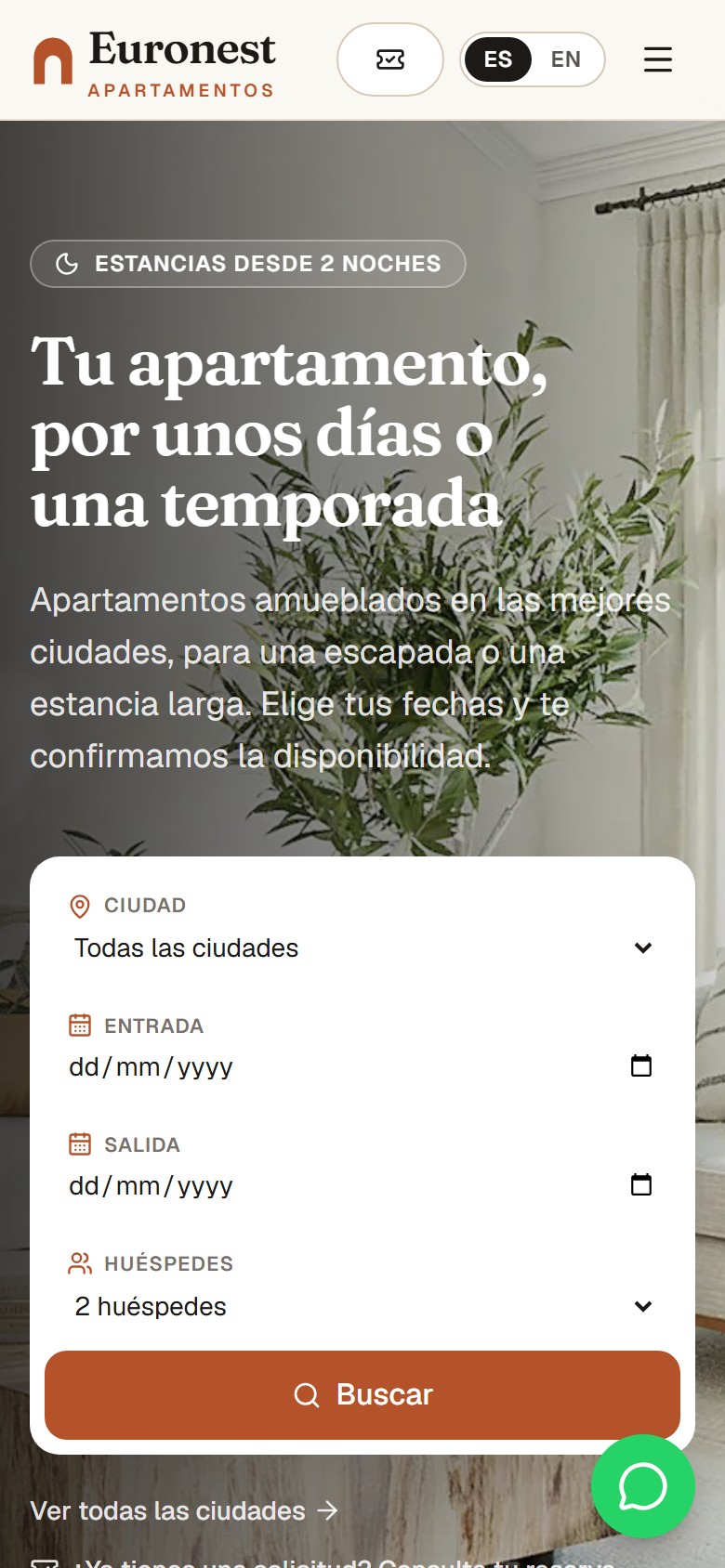 Página de Euronest Apartamentos en celular