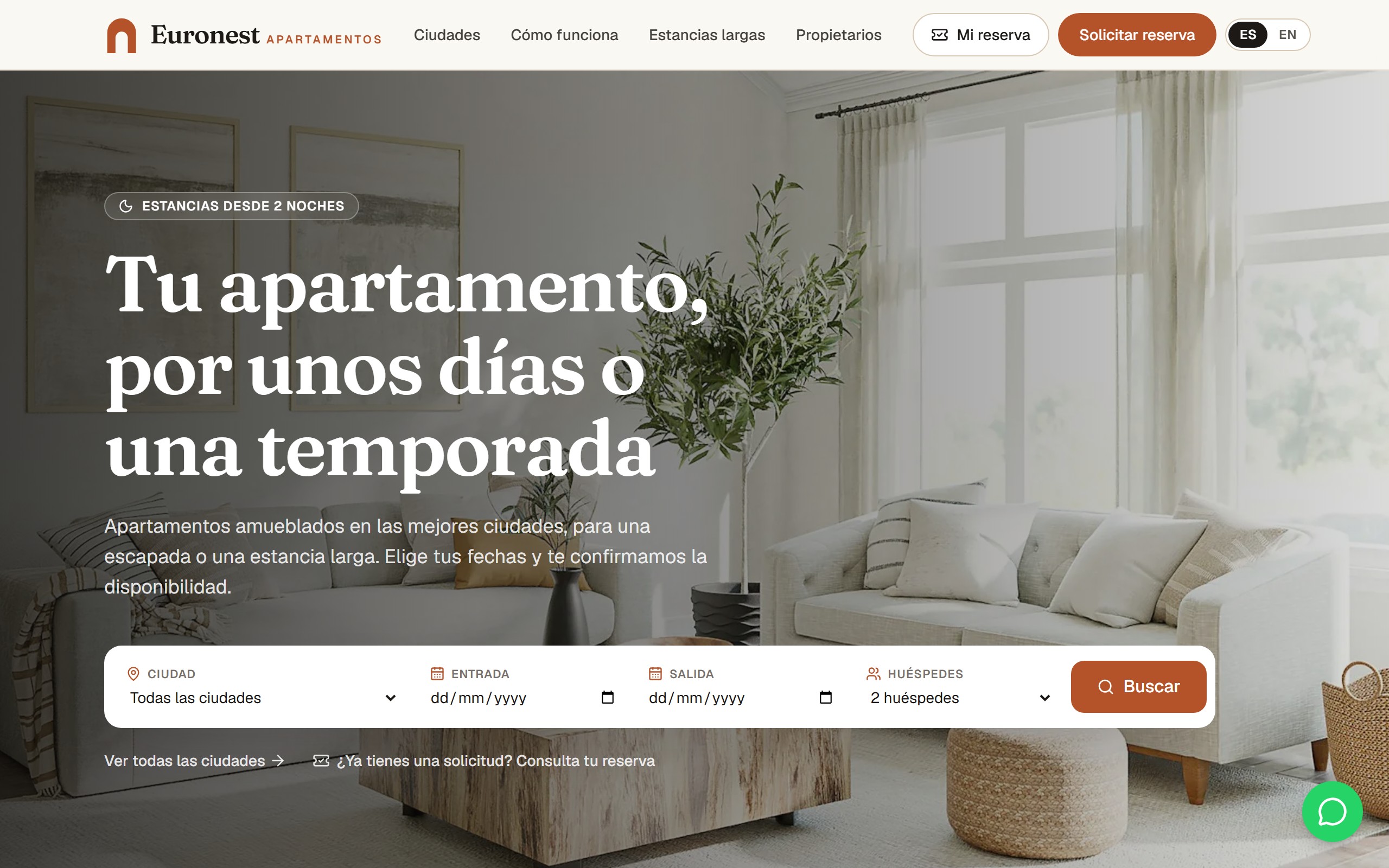 Página de Euronest Apartamentos en computador